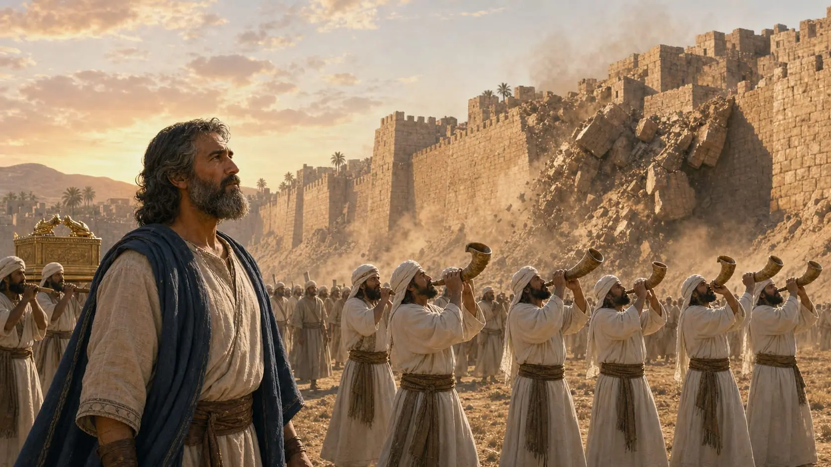 Ilustração de Josué e dos israelitas diante das muralhas de Jericó