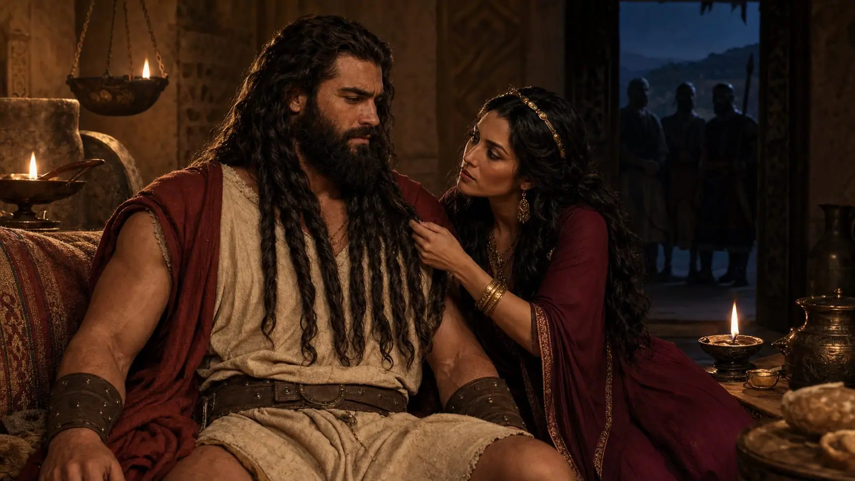 Representational scene of Samson and Delilah in the biblical period