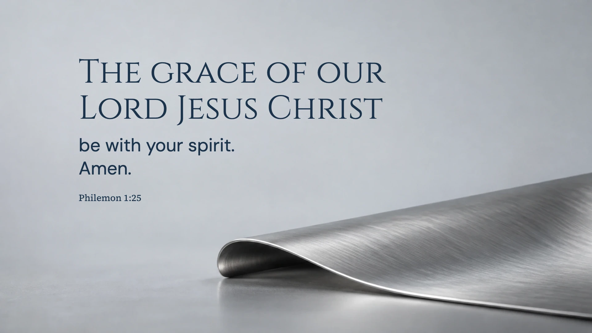 Grace in a reconciled household — Ice blue chrome desktop wallpaper. Philemon 1:25: The grace of our Lord Jesus Christ be with your spirit. Amen.