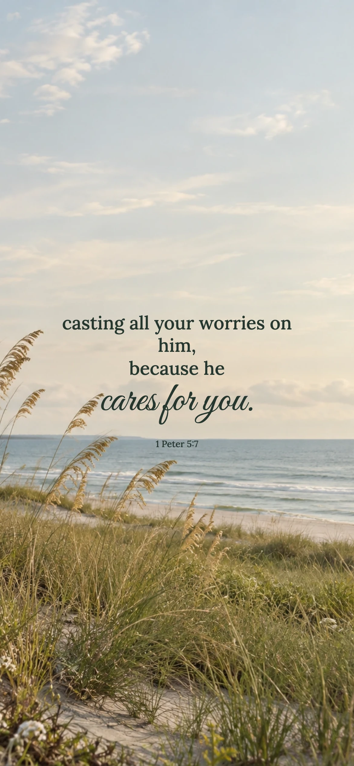 Coastal care — Nature phone wallpaper. 1 Peter 5:7: casting all your worries on him, because he cares for you.