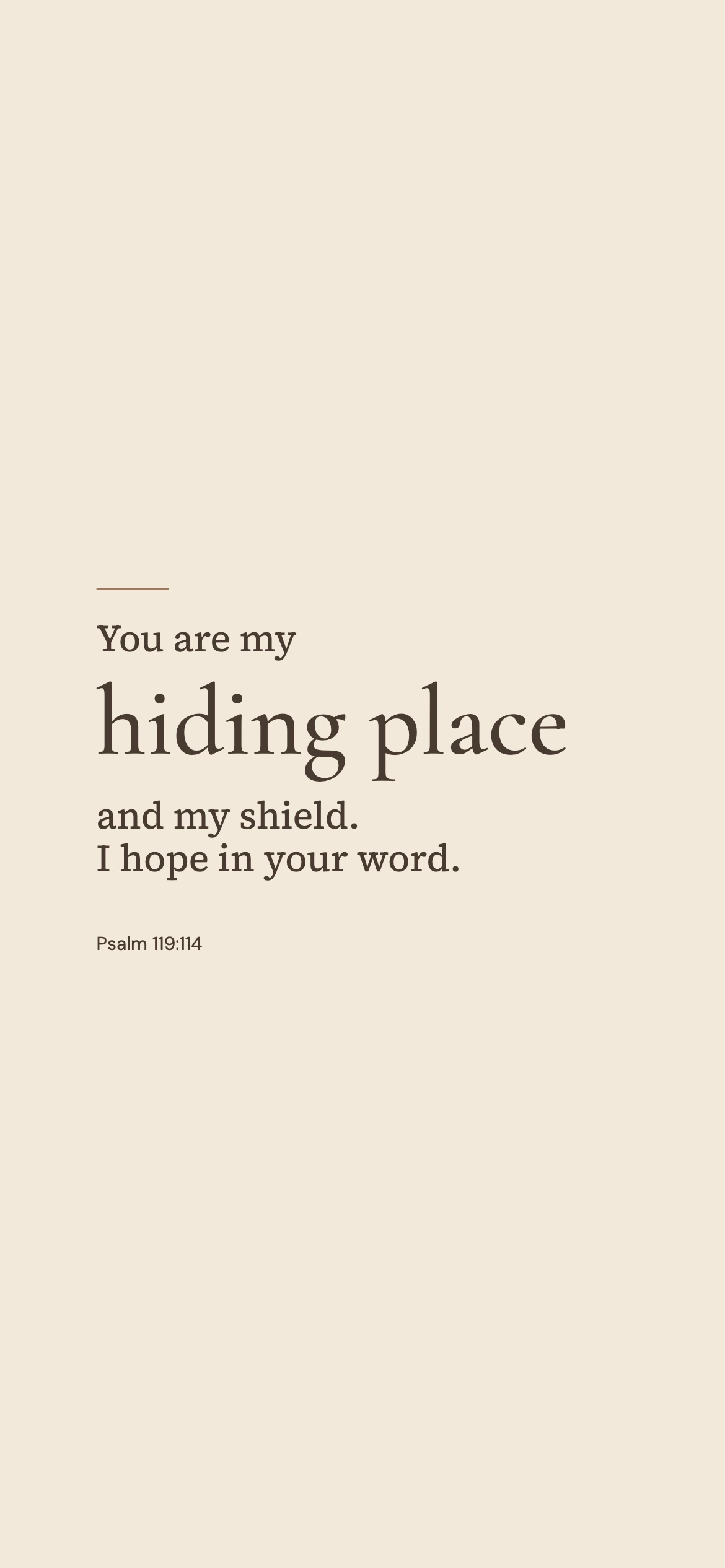 A hiding place — Minimal phone wallpaper. Psalm 119:114: You are my hiding place and my shield. I hope in your word.