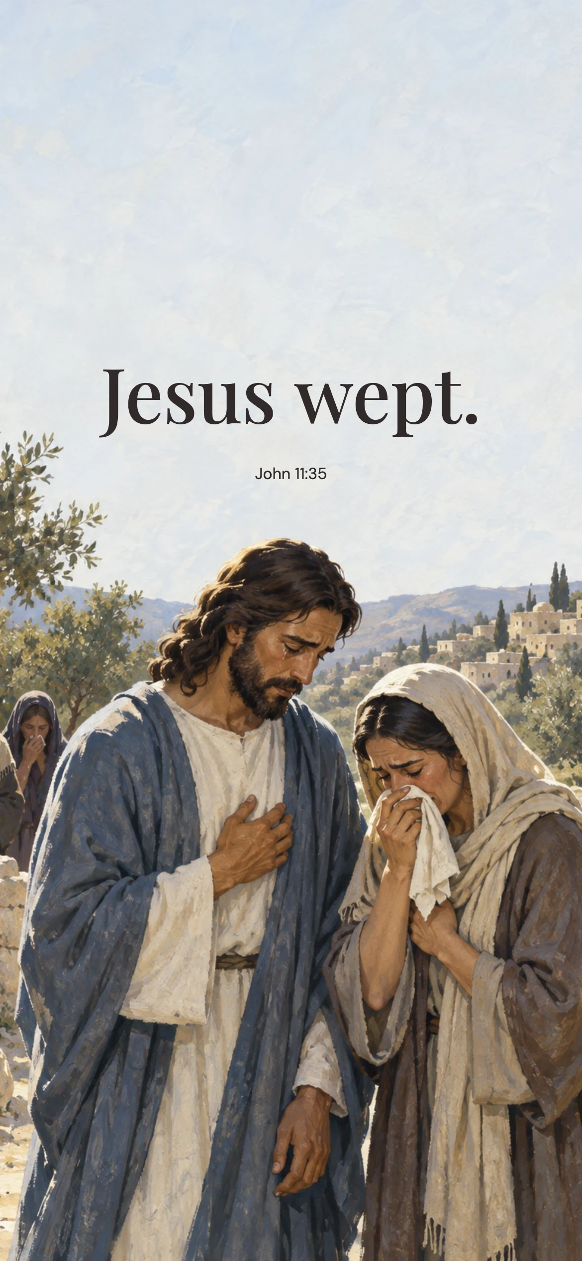 Jesus weeps with mourners — Biblical stories phone wallpaper. John 11:35: Jesus wept.
