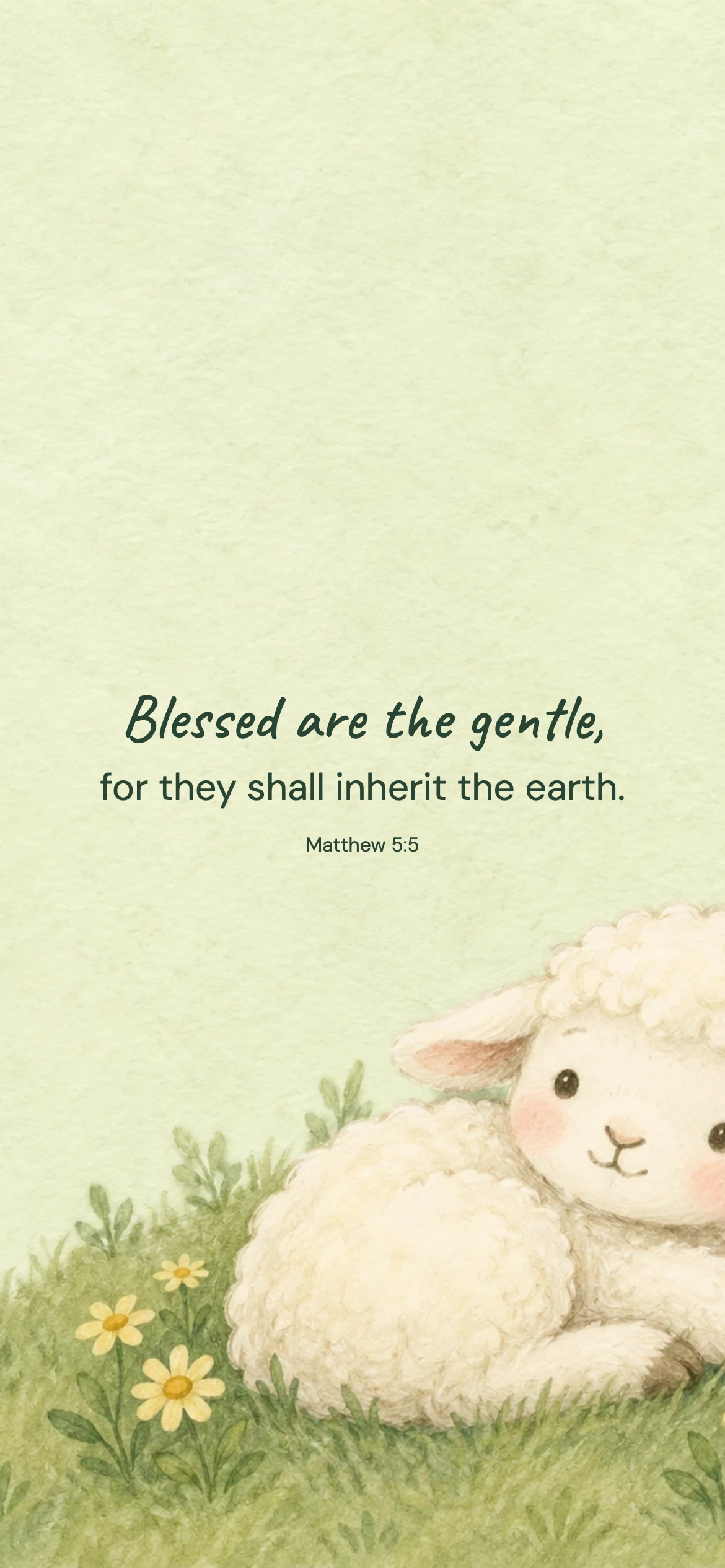 A gentle little lamb — Kids and family phone wallpaper. Matthew 5:5: Blessed are the gentle, for they shall inherit the earth.